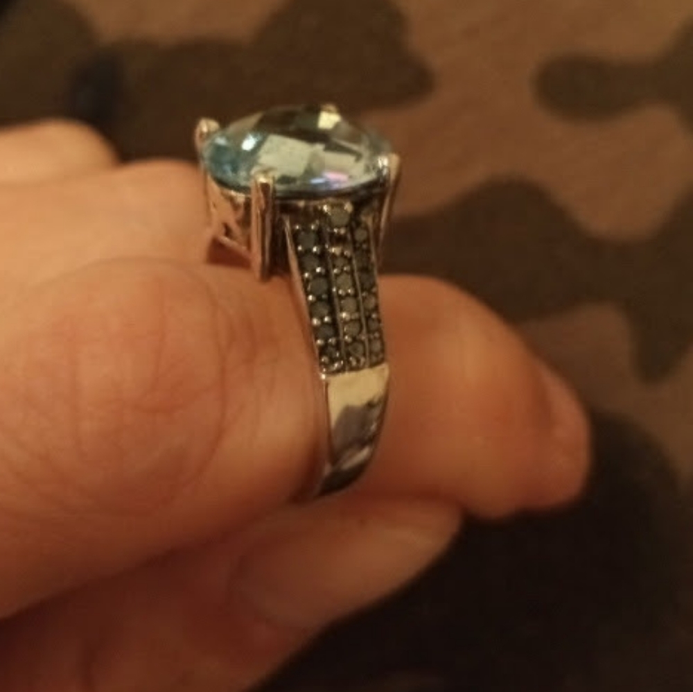 Aquamarine and Black Diamond Ring